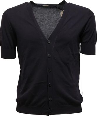 Mauro Grifoni Kortemouw cardigan sweater model Bg 350409 - Heren - Vesten - Blauw - XS - Truien & Vesten