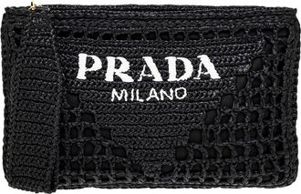 Prada Logo Raffia & Nylon Clutch
