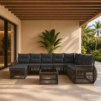 vidaXL Vidaxl Set Divano Da Giardino 9 Pz Grigio E Grigio Scuro Polyrattan