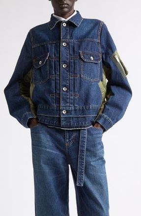 sacai Denim & Nylon Twill Jacket in Blue at Nordstrom, Size 3