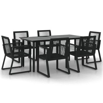 Berkfield Home 7 Piece Garden Dining Set Black PVC Rattan