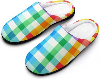 Generic Colorful Checkered Checkerboard Mens Slippers Comfortable And Non-slip Cotton Slipper Shoe for House