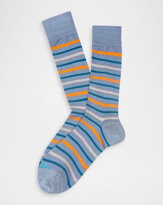 Marcoliani Mens Modal Multi-Stripe Crew Socks