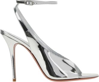 Amina Muaddi Schoenen, Dames, Grijs, 40 EU, Leer, Anok Sandal 105