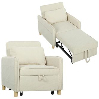 OEM Sill&oacute;n Cama Individual 3 En 1 Sof&aacute; Cama Plegable Con Respaldo Ajustable Y Coj&iacute;n Para Sal&oacute;n 74x85,5x82 Cm Beige