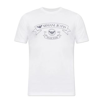 Emporio Armani T-Shirts, male, White, Size: 2XL Print Jersey T-Shirt