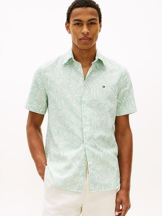 Tommy Hilfiger Mens Printed Cotton-Linen Blend Shirt - Green - XL