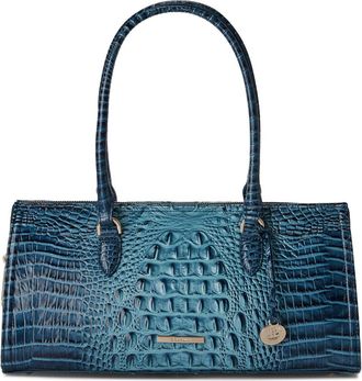 Brahmin Sophia Croc Embossed Leather Satchel in Retro Blue at Nordstrom