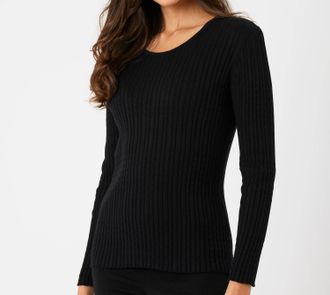 French Kyss Long Sleeve Round Neck Top In Black