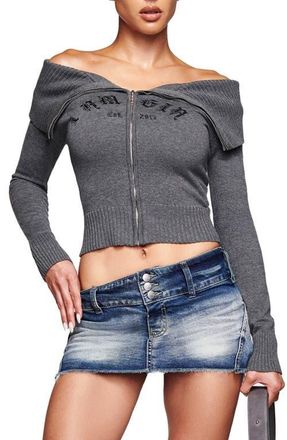 I.AM.GIA Zion Off the Shoulder Zip Cardigan in Grey at Nordstrom, Size Xx-Small