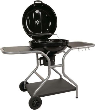 Hhg Hhg - Carro De Barbacoa 873, Barbacoa De Carb&oacute;n Hervidor Barbacoa De Jard&iacute;n Con Tapa Tres Estantes, Acero Esmaltado 143x131x66cm Negro