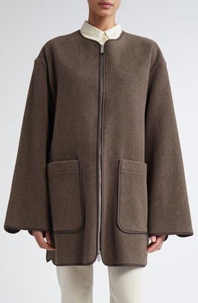 Toteme Wool Blend Felt Jacket in Oak Melange at Nordstrom, Size 12 Us