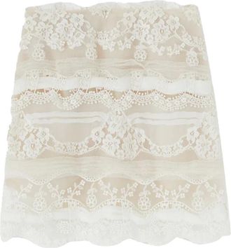 Ermanno Scervino Rokken, Dames, Wit, M, Leer, Minirok in patchwork van kant en georgette