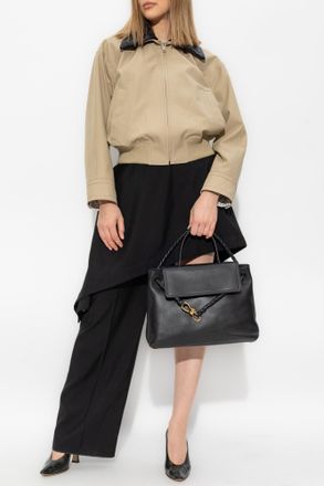 Bottega Veneta Jacket With Leather Collar, Womens, Beige