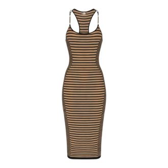 Elisabetta Franchi Midi Dresses, female, Brown, Size: XS Knit Fabric Dress with a Mix of Stripes