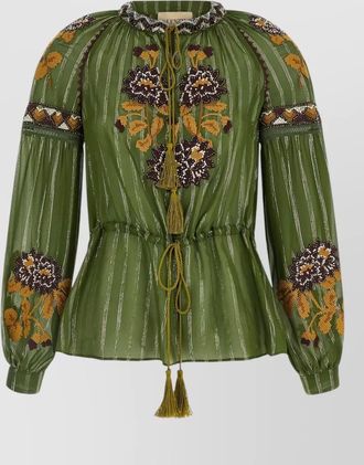 Valentino Garavani silk lurex shirt floral embroidery stripes