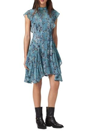 AllSaints Fleur Handkerchief Hem Dress in Vine Lake Blue at Nordstrom, Size 12 Us