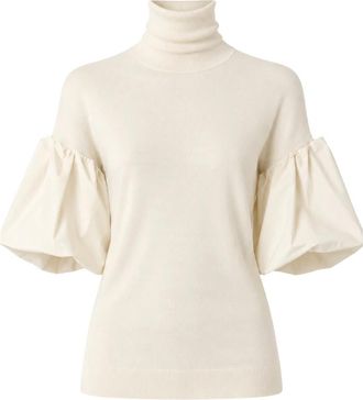 Meimeij Ballonmouw Taffeta Turtleneck - Dames - Coltruien - Beige - XS - Truien & Vesten