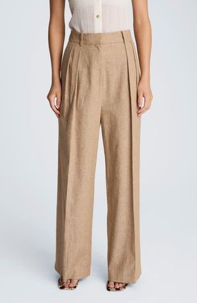 Kenneth Cole Double Pleat Wide Leg Linen Blend Pants in Mesa Taup/Melange at Nordstrom, Size 10
