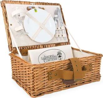 Les Jardins de la Comtesse Cesta de picnic de mimbre Solo tela de lino 1 persona