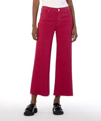 Kut from the Kloth Meg High Rise Fab Ab Wide Leg Raw Hem Jeans In Dragon Fruit