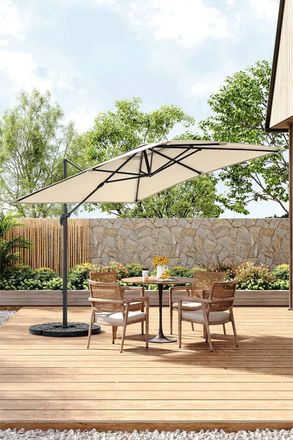 Living and Home Large Square Canopy Rotating Outdoor Cantilever Parasol with Fillable Base in Beige