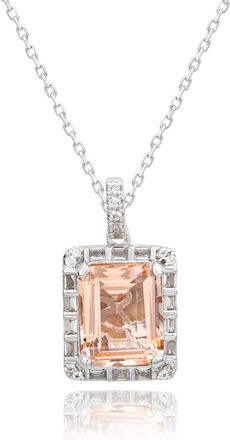 Suzy Levian Sterling Silver Emerald Cut Pink CZ And White CZ Pendant