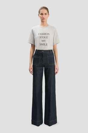 Victoria Beckham Fashion Stole My Smile Slogan T-Shirt In Grey Marl XS
