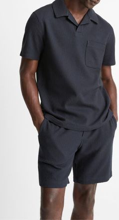 Vince Stretch Cotton Seersucker Johnny Collar Polo in Coastal at Nordstrom, Size Medium