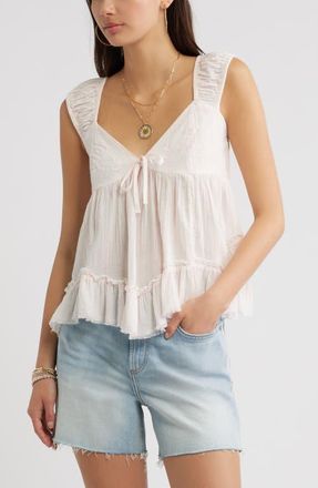 BP. Cap Sleeve Cotton Babydoll Top in Pink Heaven at Nordstrom, Size Medium