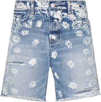 Amiri bleach bandana-print denim-shorts - men - Cotton/Cotton - 28 - Blue