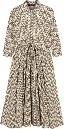 Brooks Brothers Gedessineerde Midi Jurk met Trekkoord - Dames - Casual kleedjes - Groen - S - Katoen - Kleedjes