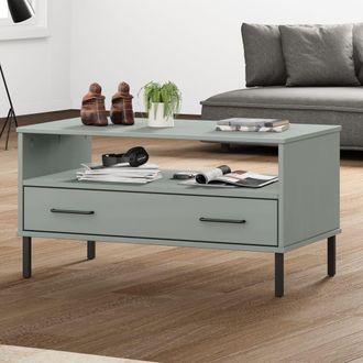 vidaXL Mesa De Centro Patas Metal Oslo Madera Maciza Gris 85x50x45 Cm Vidaxl