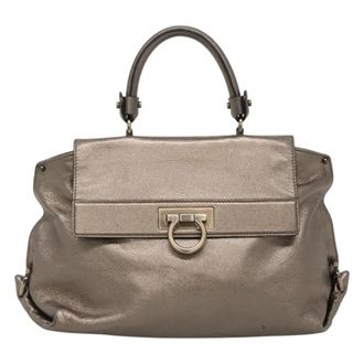 Ferragamo Sofia Satchel Leather Gold Leather Handbag (Pre-Owned)