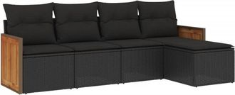 vidaXL Set De Muebles De Jard&iacute;n 5 Pzas Y Cojines Rat&aacute;n Sint&eacute;tico Negro Vidaxl