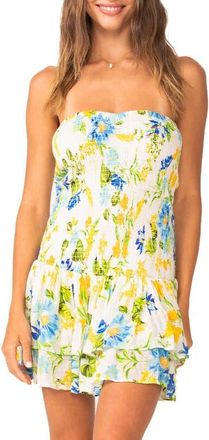 PQ Swim Marie Ruffle Strapless Cotton Cover-Up Sundress in Bluebell at Nordstrom, Size X-Small