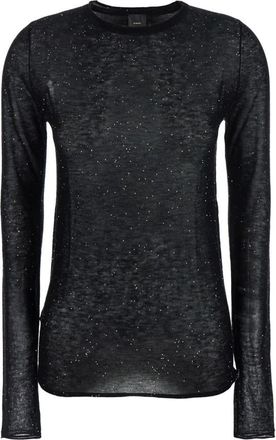 Pinko Zwarte Strass Lange Mouw Sweater - Dames - Ronde hals truien - Zwart - M - Wol - Truien & Vesten