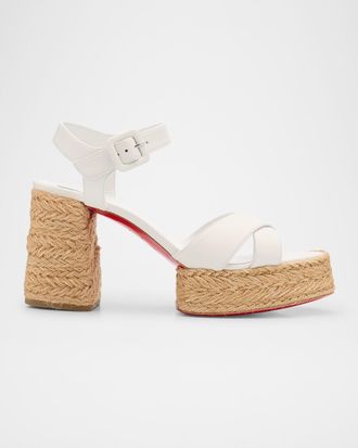 Christian Louboutin 70mm Calakala Leather Crisscross Espadrille Sandals