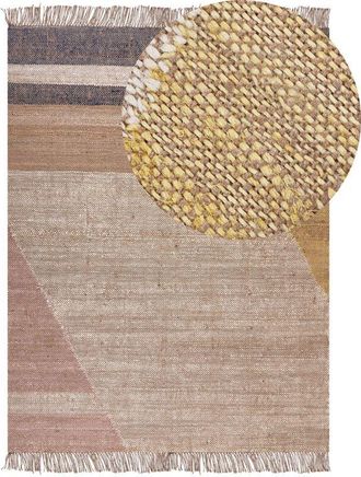 Beliani Beliani - Alfombra De Yute Marr&oacute;n Amarillo Mostaza 160 X 230 Cm Patr&oacute;n Geom&eacute;trico Samlar