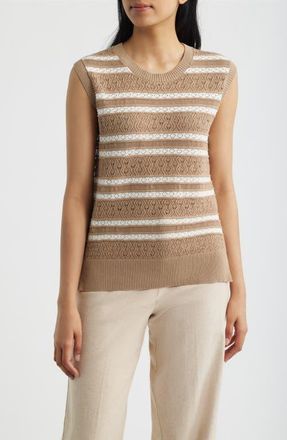 Bernardo Stripe Sleeveless Sweater in Almond Buff/bright White at Nordstrom, Size X-Large