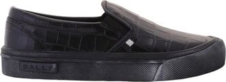 Bally Leory 6305333 Mens Black Croc Embossed Leather Sneakers