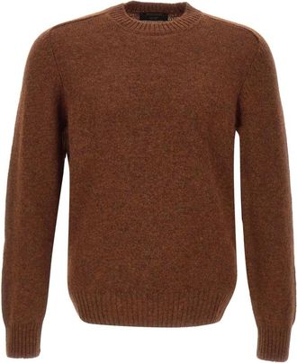 Gran Sasso Shetland Wol Trui - Heren - Ronde hals truien - Bruin - M - Wol - Truien & Vesten