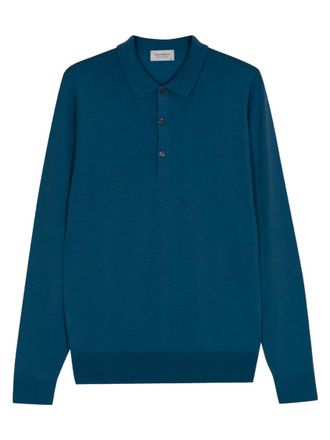 John Smedley Blue Wool Polo Collar Sweater