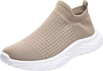 Generic Fashion Spring and Summer Men Sports Shoes Flat Bottom Lightweight Mesh Breathable Comfortable Solid Color Features: Mens Casual Breathable Shoes (Kha