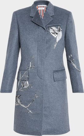 Thom Browne Metallic Embroidered Single-Breasted Cashmere Overcoat