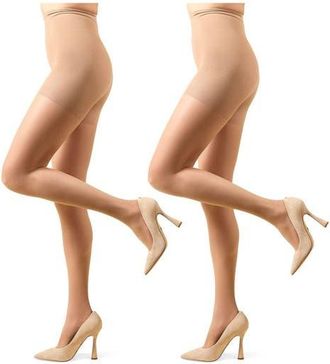 MeMoi 2-Pack Control Top Tights in Nude Beige at Nordstrom, Size X-Large