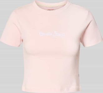 Guess Cropped T-Shirt mit Label-Stitching in Rosa, Größe XL