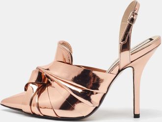 N&deg;21 N21 Metallic Rose Gold Leather Lam&eacute; Slingback Mules