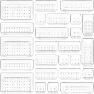 OEM Juego De 25 Organizadores De Cajones De Pl&aacute;stico Transparente, Disponibles En 4 Tama&ntilde;os. Bandejas Multifuncionales Para Organizar Cajones De Ba&ntilde;o Y To