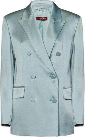 Max Mara Aqua Groen Dubbel-Borst Jas met Zakken - Dames - Blazers - Blauw - M - Jassen